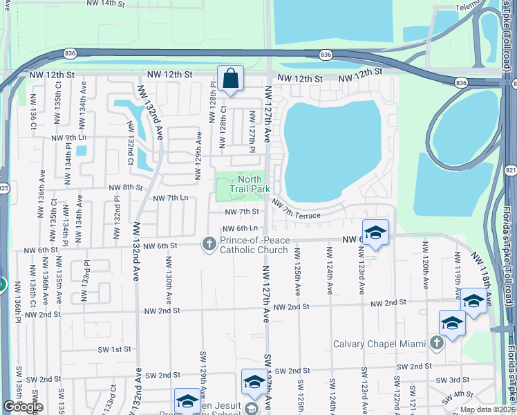 map of restaurants, bars, coffee shops, grocery stores, and more near 695 Northwest 127th Court in Miami