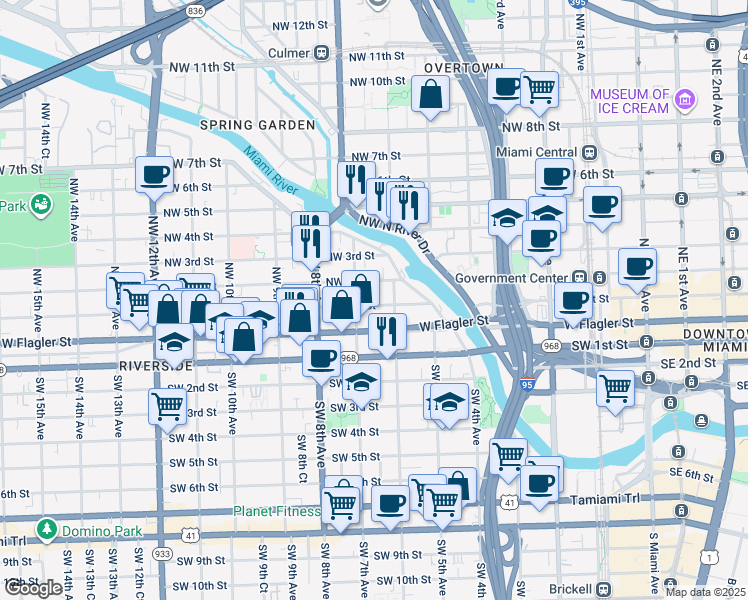 map of restaurants, bars, coffee shops, grocery stores, and more near in Miami