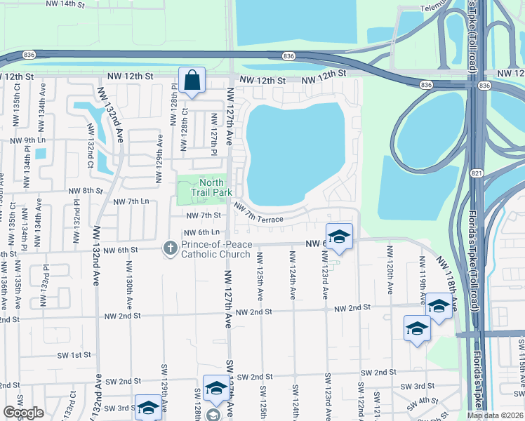 map of restaurants, bars, coffee shops, grocery stores, and more near 12458 Northwest 7th Lane in Miami