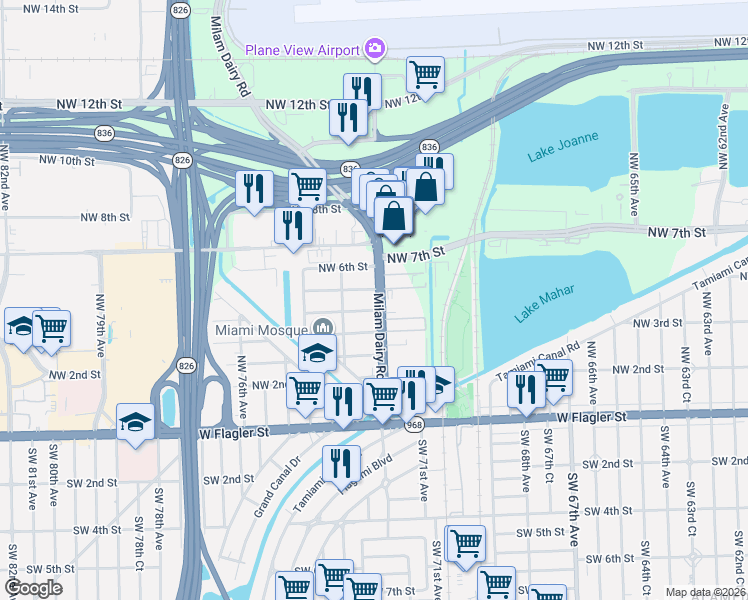 map of restaurants, bars, coffee shops, grocery stores, and more near 7230 Northwest 4th Street in Miami