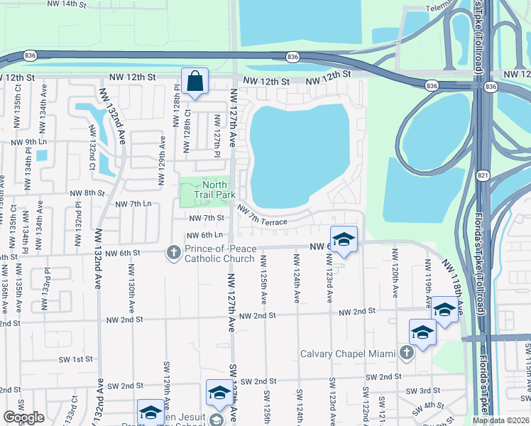 map of restaurants, bars, coffee shops, grocery stores, and more near 12458 Northwest 7th Lane in Miami