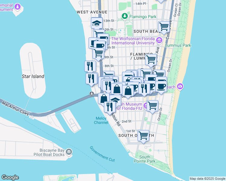 map of restaurants, bars, coffee shops, grocery stores, and more near 527 Lenox Avenue in Miami Beach
