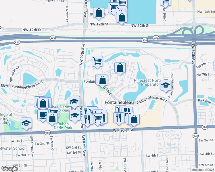 map of restaurants, bars, coffee shops, grocery stores, and more near 22 Northwest 87th Avenue in Miami