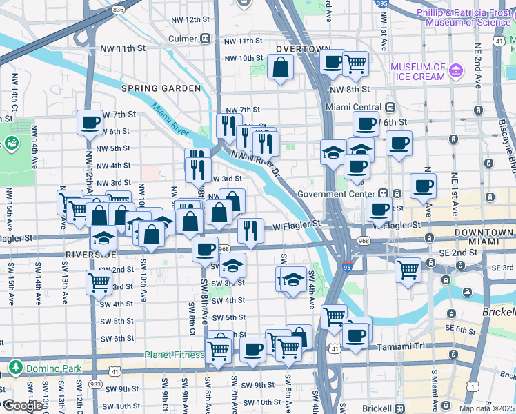map of restaurants, bars, coffee shops, grocery stores, and more near in Miami