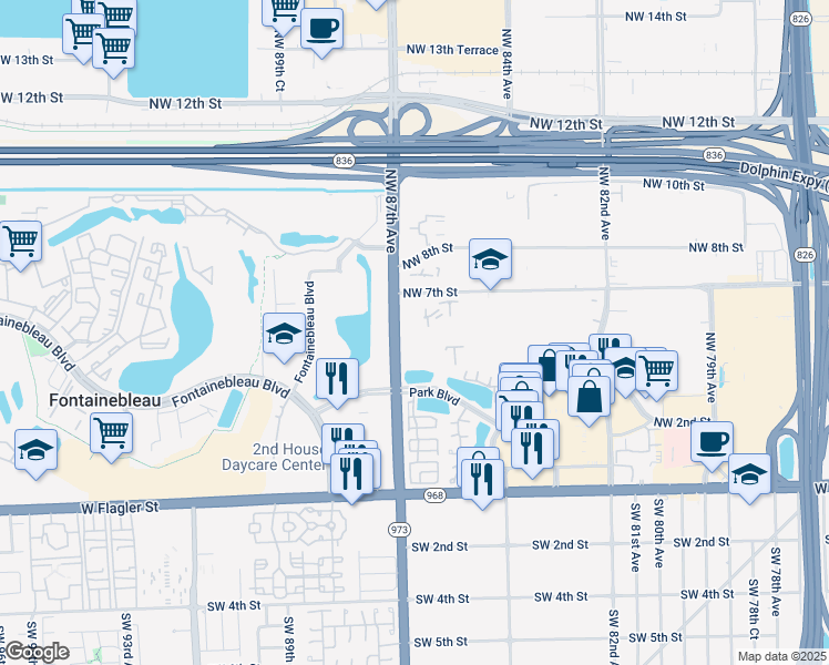 map of restaurants, bars, coffee shops, grocery stores, and more near 650 Northwest 86th Place in Miami