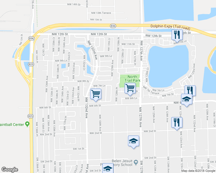 map of restaurants, bars, coffee shops, grocery stores, and more near 773 Northwest 129th Court in Miami