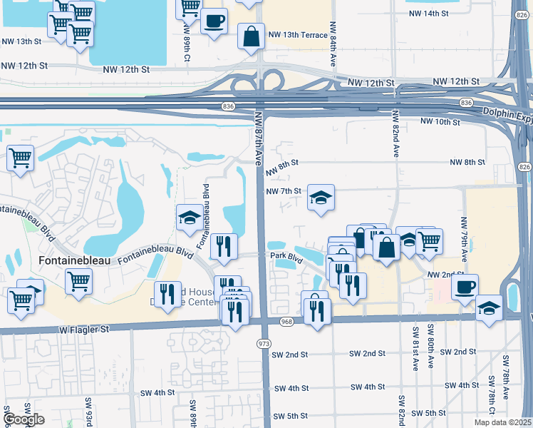 map of restaurants, bars, coffee shops, grocery stores, and more near 506c Northwest 87th Avenue in Miami