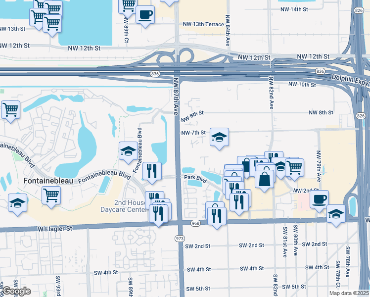 map of restaurants, bars, coffee shops, grocery stores, and more near 650 Northwest 86th Place in Miami
