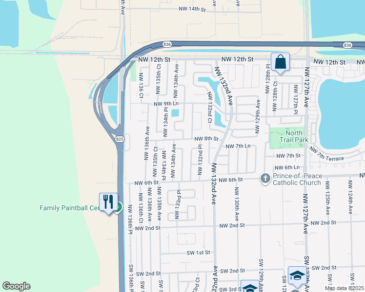 map of restaurants, bars, coffee shops, grocery stores, and more near 13390 Northwest 8th Street in Miami