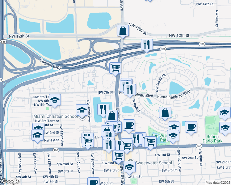 map of restaurants, bars, coffee shops, grocery stores, and more near in Fontainebleau