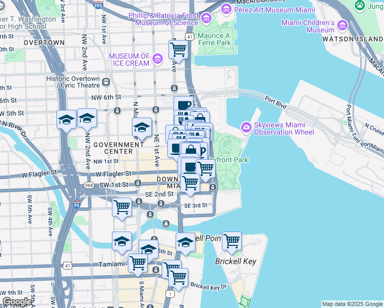 map of restaurants, bars, coffee shops, grocery stores, and more near 137 Northeast 3rd Avenue in Miami