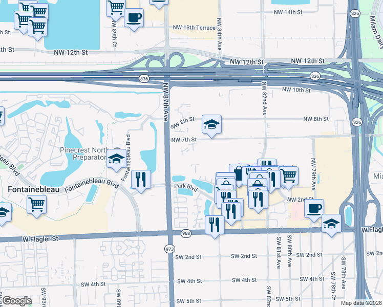 map of restaurants, bars, coffee shops, grocery stores, and more near 670 Northwest 85th Court in Miami