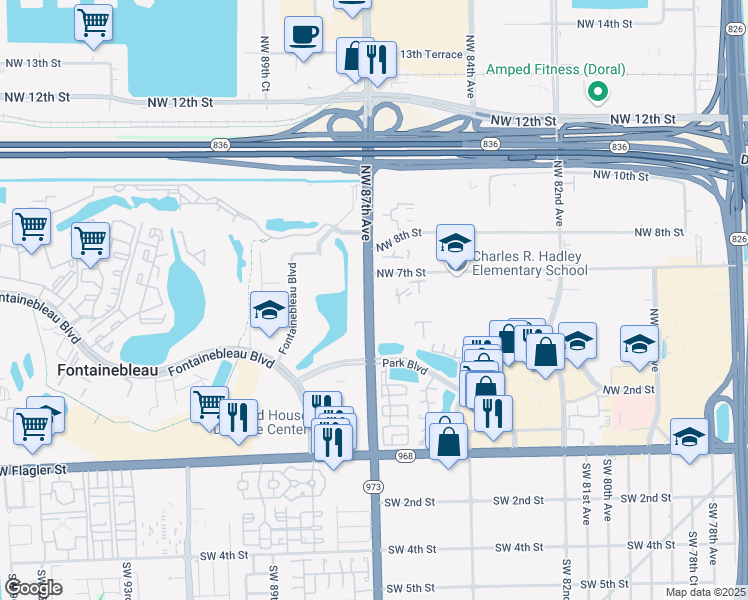 map of restaurants, bars, coffee shops, grocery stores, and more near 506c Northwest 87th Avenue in Miami