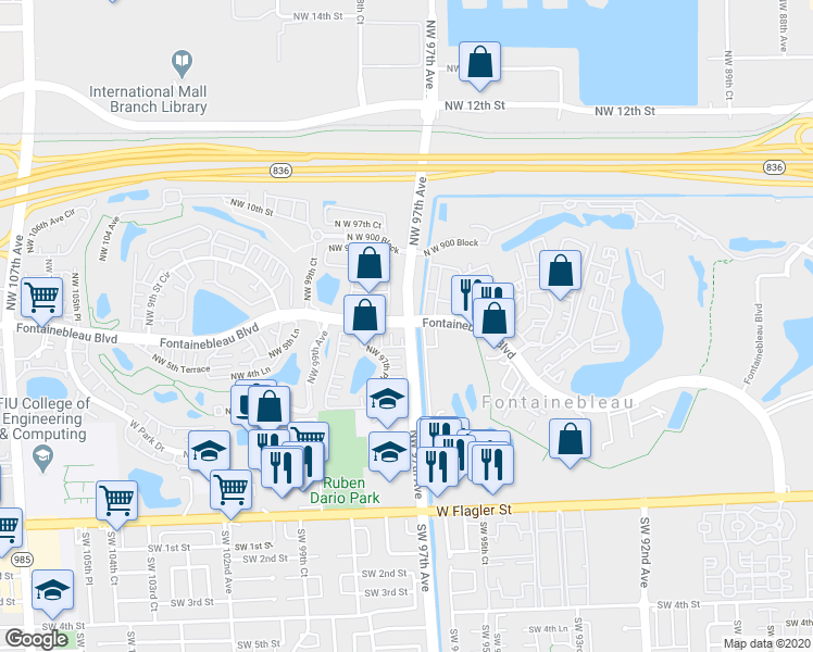 map of restaurants, bars, coffee shops, grocery stores, and more near in Fontainebleau