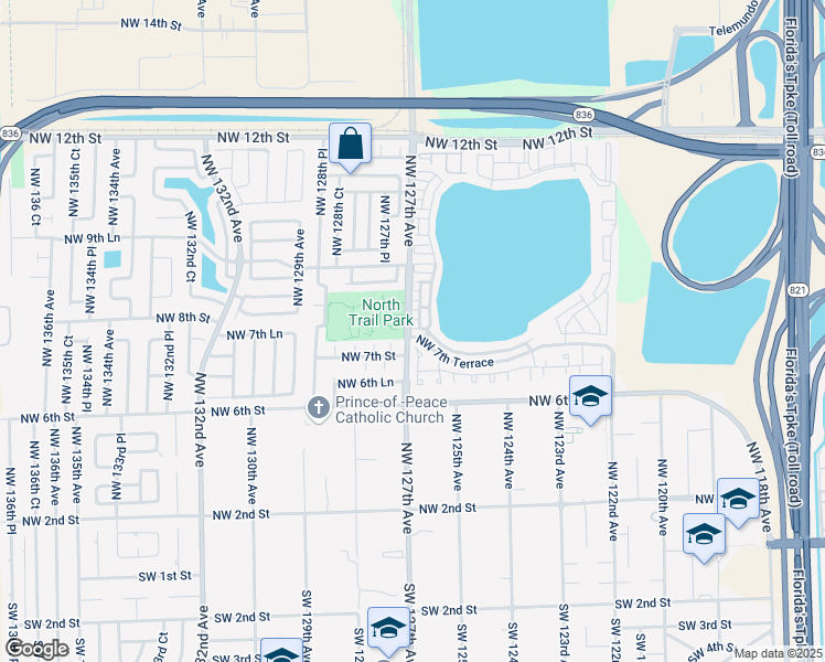map of restaurants, bars, coffee shops, grocery stores, and more near 12693 Northwest 7th Lane in Miami