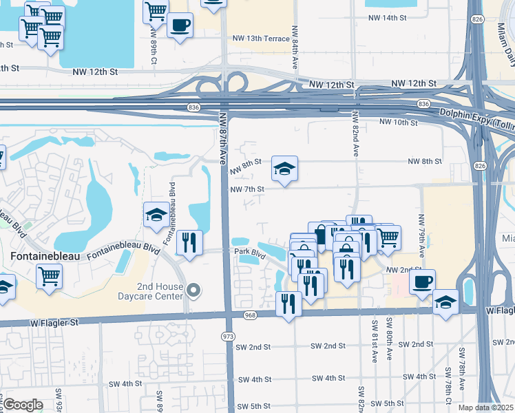map of restaurants, bars, coffee shops, grocery stores, and more near 670 Northwest 85th Court in Miami