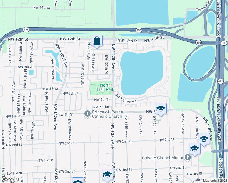 map of restaurants, bars, coffee shops, grocery stores, and more near 12699 Northwest 7th Lane in Miami