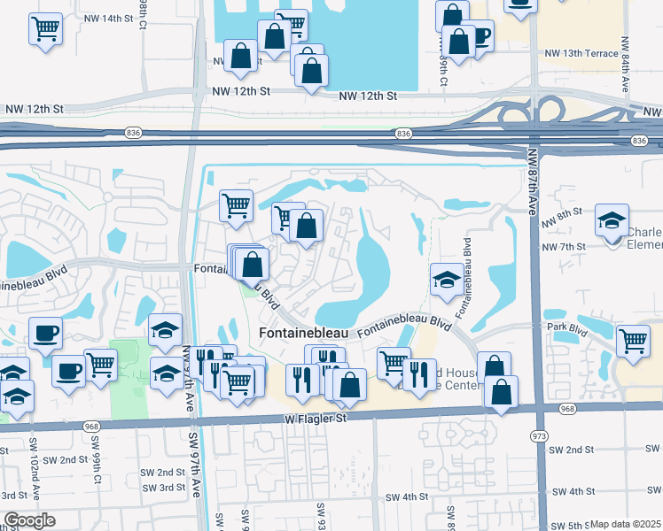 map of restaurants, bars, coffee shops, grocery stores, and more near 623 Northwest 87th Avenue in Miami