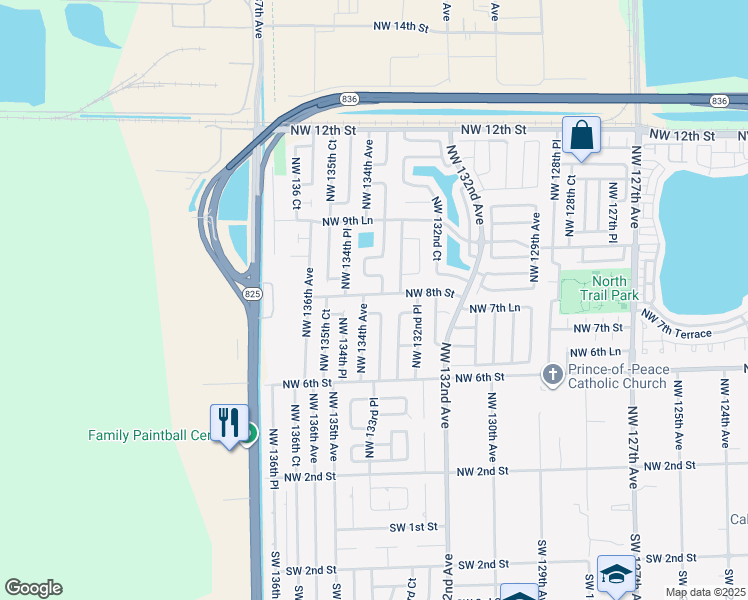 map of restaurants, bars, coffee shops, grocery stores, and more near 13390 Northwest 8th Street in Miami