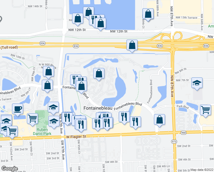 map of restaurants, bars, coffee shops, grocery stores, and more near 623 Northwest 87th Avenue in Miami