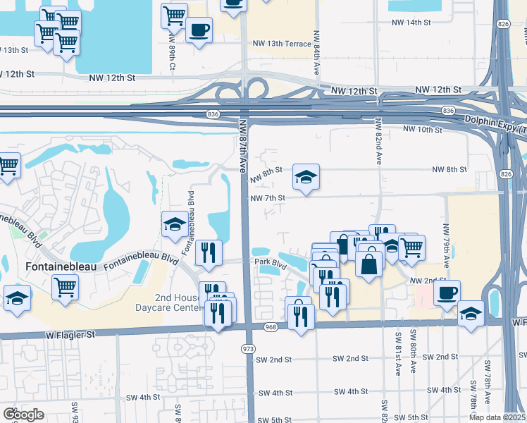 map of restaurants, bars, coffee shops, grocery stores, and more near 650 Northwest 86th Place in Miami