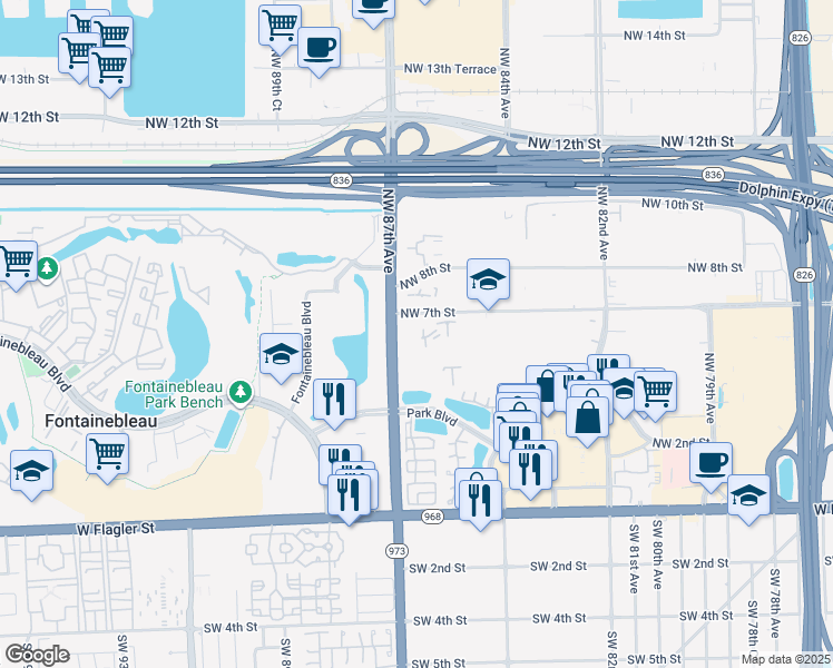 map of restaurants, bars, coffee shops, grocery stores, and more near 650 Northwest 86th Place in Miami