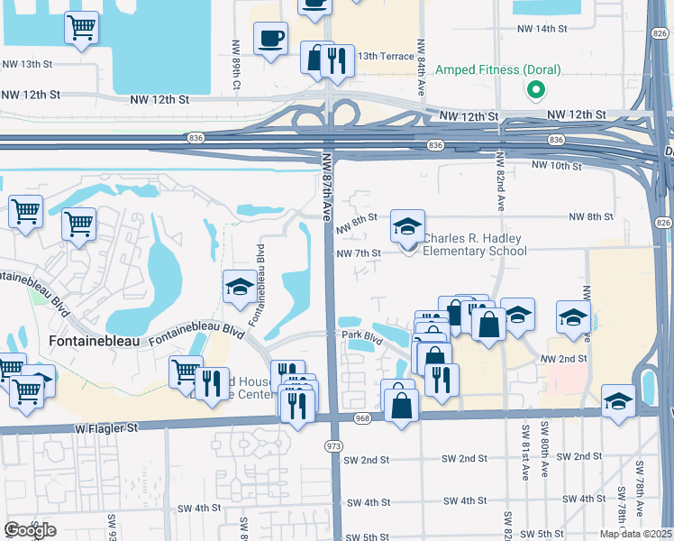 map of restaurants, bars, coffee shops, grocery stores, and more near 506c Northwest 87th Avenue in Miami