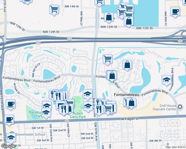 map of restaurants, bars, coffee shops, grocery stores, and more near in Fontainebleau
