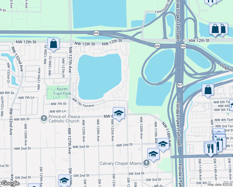 map of restaurants, bars, coffee shops, grocery stores, and more near 749 Northwest 122nd Place in Miami