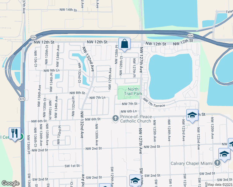 map of restaurants, bars, coffee shops, grocery stores, and more near 12855 Northwest 7th Terrace in Miami