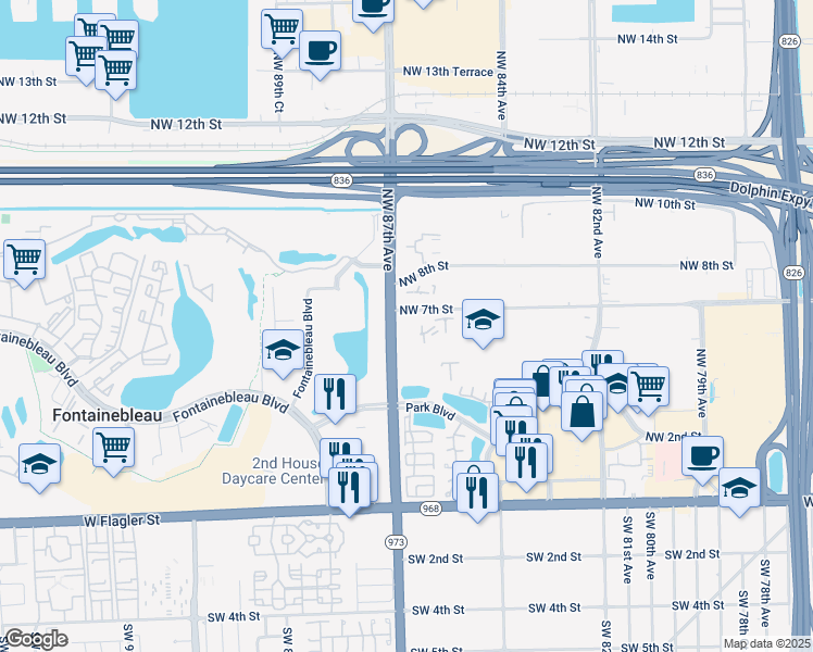 map of restaurants, bars, coffee shops, grocery stores, and more near 650 Northwest 86th Place in Miami