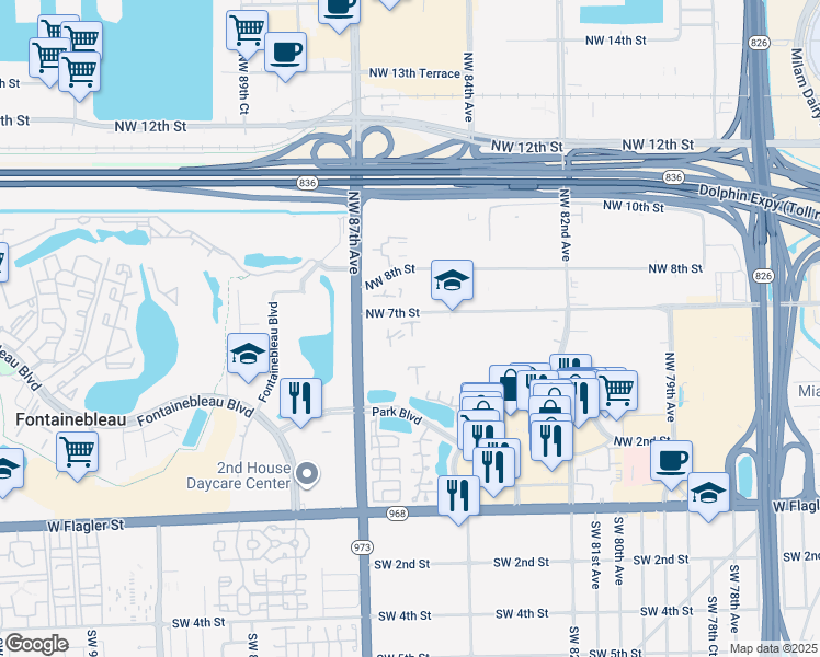 map of restaurants, bars, coffee shops, grocery stores, and more near 670 Northwest 85th Court in Miami