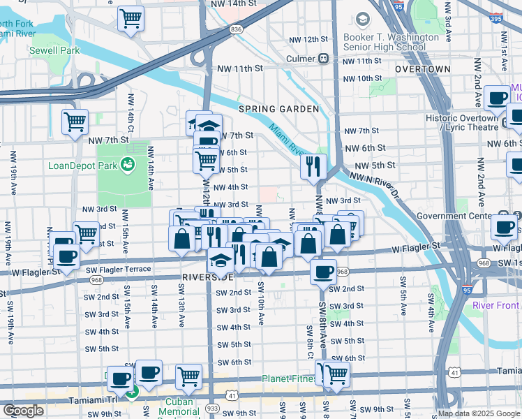 map of restaurants, bars, coffee shops, grocery stores, and more near 219 Northwest 10th Avenue in Miami
