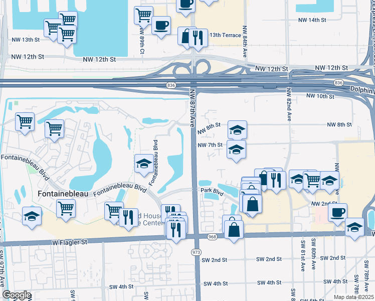 map of restaurants, bars, coffee shops, grocery stores, and more near 506c Northwest 87th Avenue in Miami