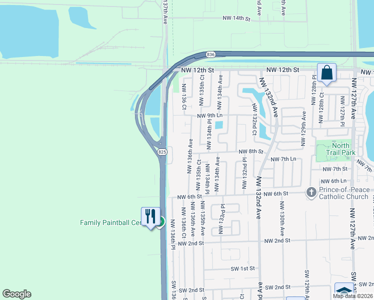 map of restaurants, bars, coffee shops, grocery stores, and more near 808 Northwest 136th Avenue in Miami