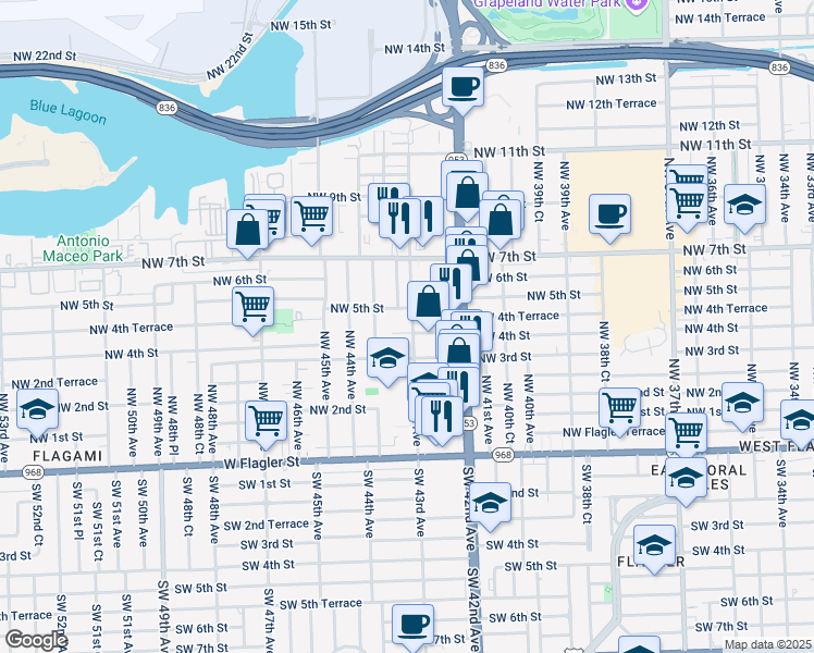 map of restaurants, bars, coffee shops, grocery stores, and more near 4318 Northwest 4th Street in Miami