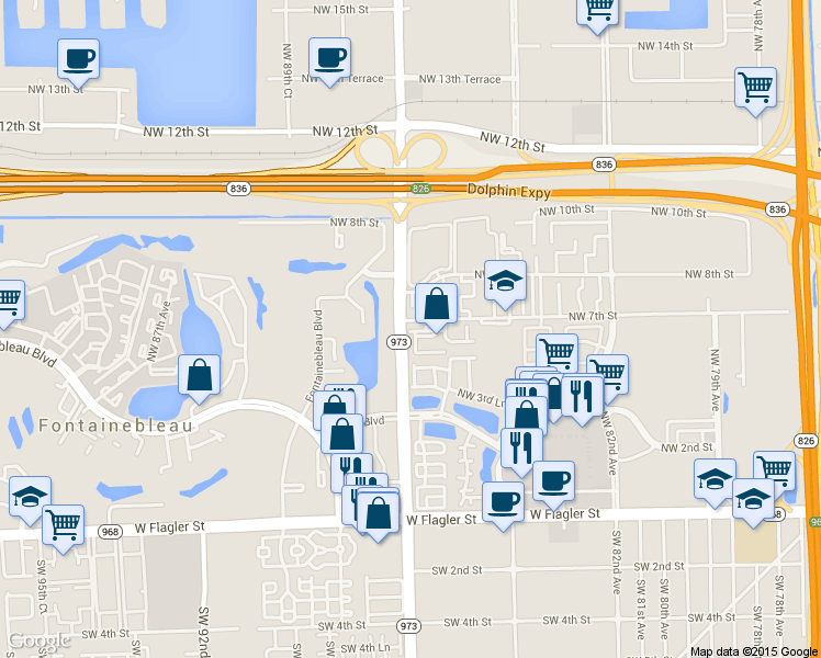 map of restaurants, bars, coffee shops, grocery stores, and more near 506c Northwest 87th Avenue in Miami