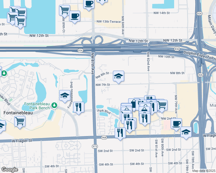 map of restaurants, bars, coffee shops, grocery stores, and more near 670 Northwest 85th Court in Miami