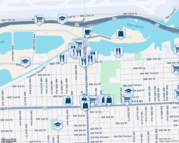 map of restaurants, bars, coffee shops, grocery stores, and more near 437 Northwest 57th Avenue in Miami