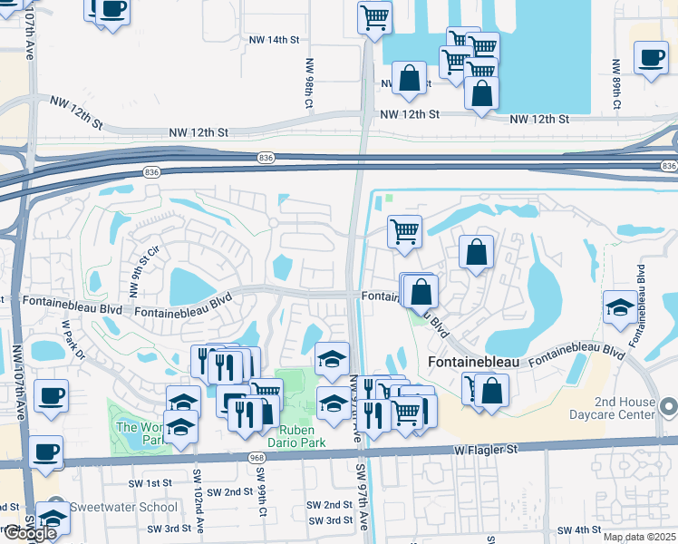 map of restaurants, bars, coffee shops, grocery stores, and more near in Fontainebleau
