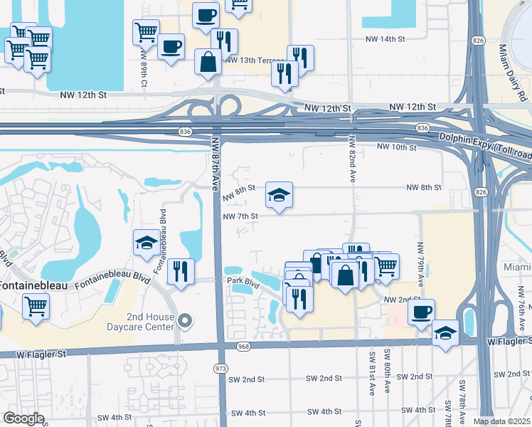 map of restaurants, bars, coffee shops, grocery stores, and more near 8517 Northwest 7th Street in Miami