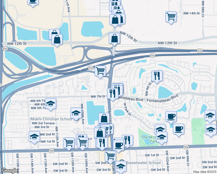 map of restaurants, bars, coffee shops, grocery stores, and more near 700 Northwest 107th Avenue in Miami
