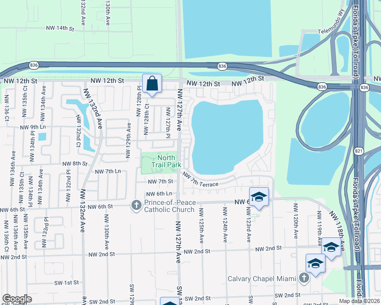map of restaurants, bars, coffee shops, grocery stores, and more near 855 Northwest 126th Court in Miami