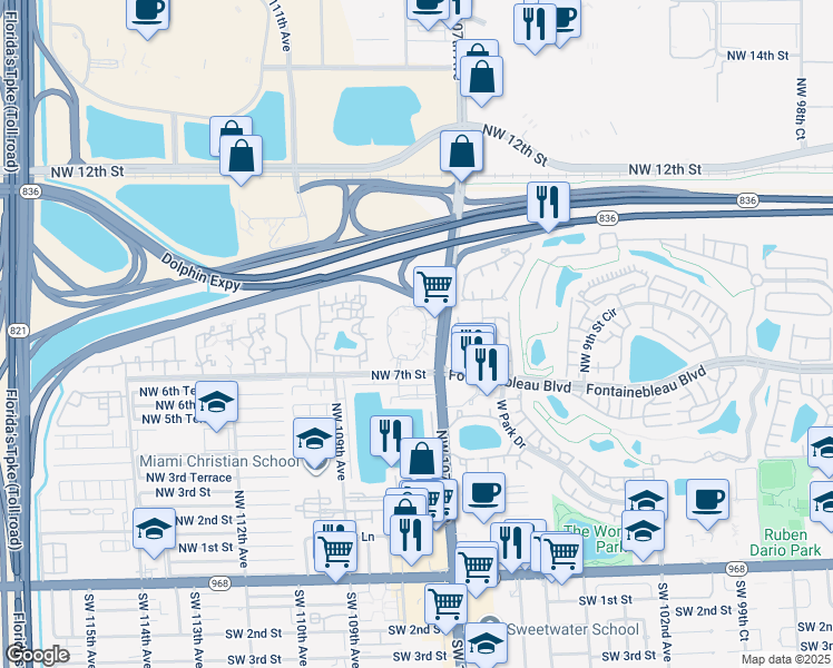 map of restaurants, bars, coffee shops, grocery stores, and more near 700 Northwest 107th Avenue in Miami