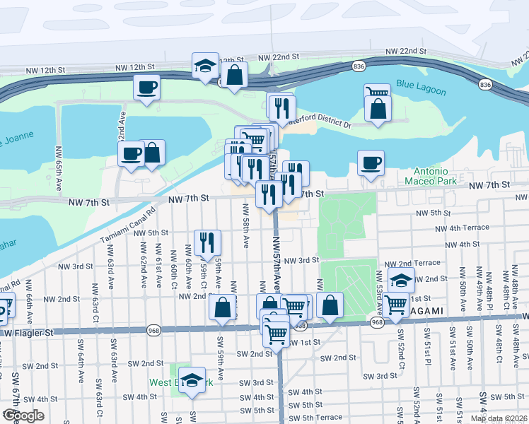 map of restaurants, bars, coffee shops, grocery stores, and more near in Miami