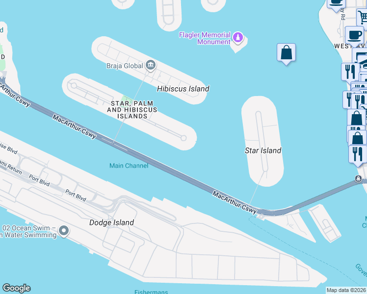 map of restaurants, bars, coffee shops, grocery stores, and more near 4 Palm Avenue in Miami Beach