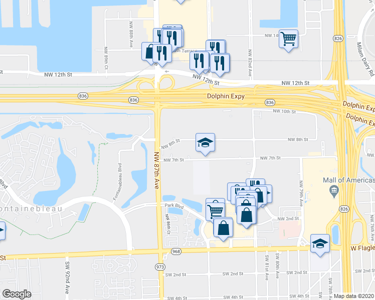 map of restaurants, bars, coffee shops, grocery stores, and more near 8517 Northwest 7th Street in Miami
