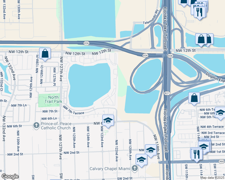 map of restaurants, bars, coffee shops, grocery stores, and more near 860 NW 123rd Ct in Miami
