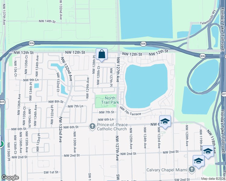 map of restaurants, bars, coffee shops, grocery stores, and more near 12715 Northwest 8th Lane in Miami