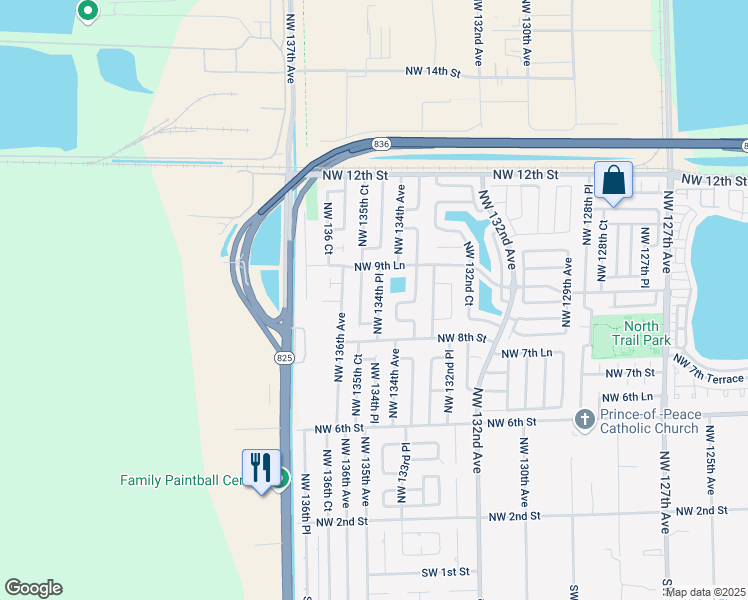 map of restaurants, bars, coffee shops, grocery stores, and more near 878 Northwest 134th Place in Miami